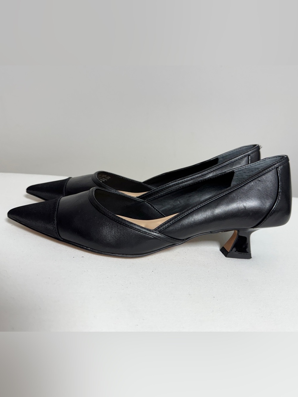 Franco Sarto Darcy Black Leather Pointed Toe Kitten Heel Pumps - Picture 8 of 15